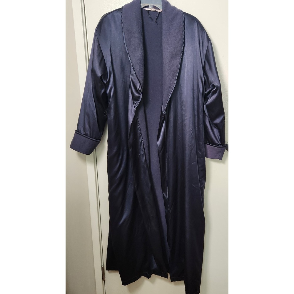 Victoria's Secret Full Length Satin Fleece Long Sleeve Robe Blue M/L No Belt Vtg